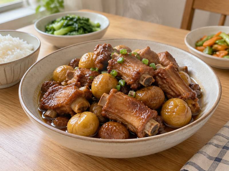 Illustration of Pork ribs w/ chestnuts